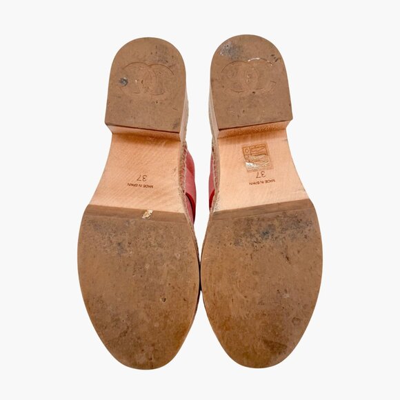 Chanel Turnlock CC Clog Mules Size 37 US 6-6.5 Pink Suede Espadrille Block Heel - Picture 12 of 15